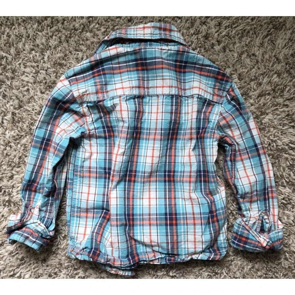 Carters Button Up Shirt Boys Size 3 T  Plaid Long Sleeve Collar Top